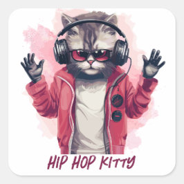 Hip Hop Kat Vierkante Sticker