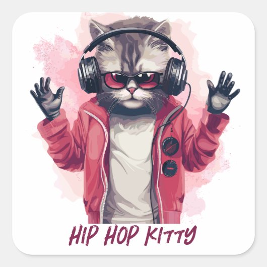 Hip Hop Kat Vierkante Sticker (Voorkant)
