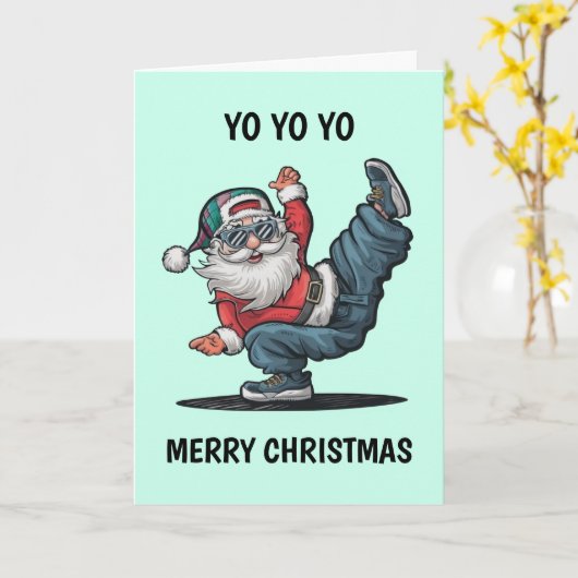 Hip Hop Kerstman Kerst Kaart (Gele Bloem)