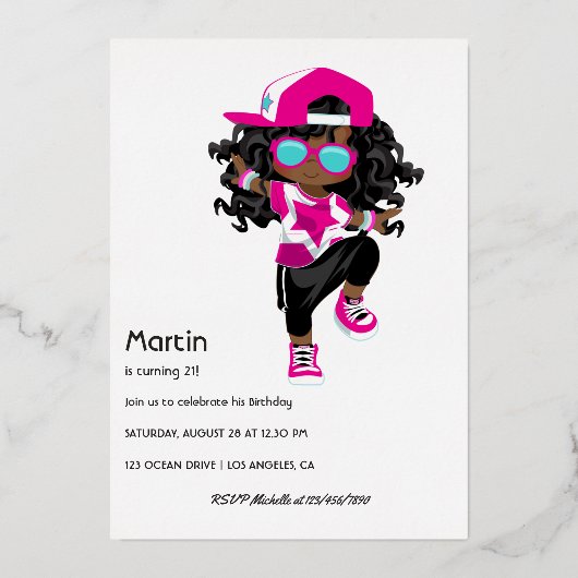 Hip Hop Kids Birthday Folie Folie Uitnodiging (Achterkant)