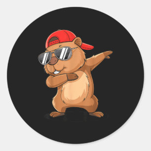 Hip Hop Marmot Dabbing Met Achterstevoren Pet Gron Ronde Sticker