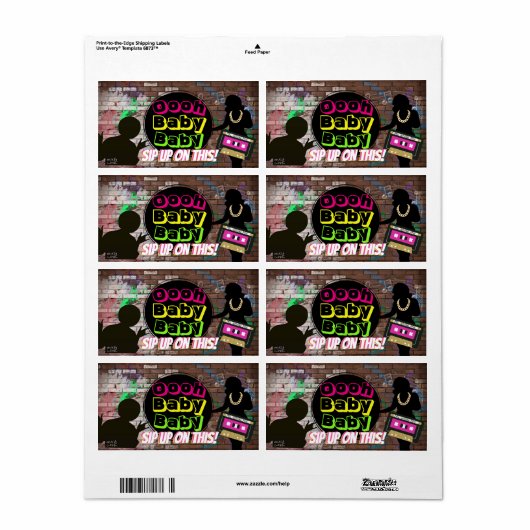 Hip Hop Mini Champagne flesjes Etiketten {Neon kle (Full Sheet)