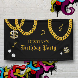 Hip Hop Muziek Gouden Cubaanse Schakelketting 90's Spandoek