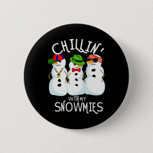 Hip-Hop Muziek Kerstmis Sneeuwman Chillin Met Mijn Ronde Button 5,7 Cm
