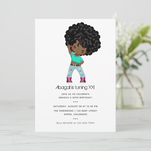 Hip Hop op Girl Braids Birthday Uitnodiging (Staand voorkant)