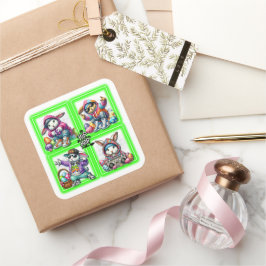 Hip Hop Paashaas Buddies, Muziek, Neon Green | Vierkante Sticker
