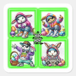 Hip Hop Paashaas Buddies, Muziek, Neon Green | Vierkante Sticker