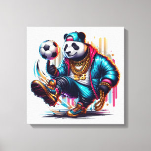 Hip Hop Panda Voetbal Zomer Sporten Canvas Afdruk