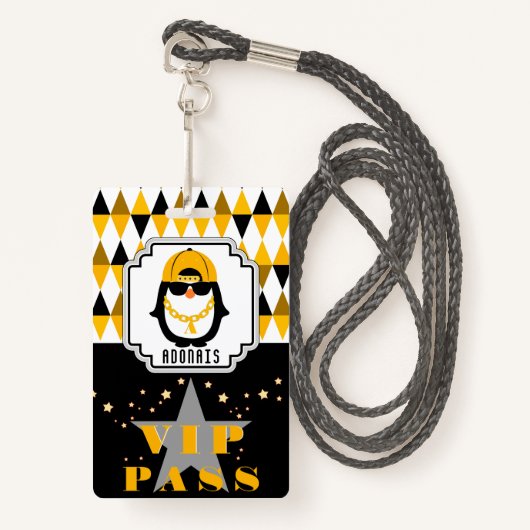 Hip Hop Penguin Cool Kind Photo VIP Pass Badge (Voorkant met draagriem)
