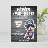 Hip Hop Puppy Hond Brick Wall Eerste Verjaardagsfe Kaart (Staand voorkant)