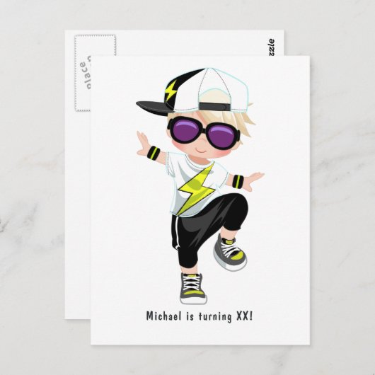 Hip Hop Rap Boy Break Dancer Birthday Party Briefkaart (Voorkant / Achterkant)