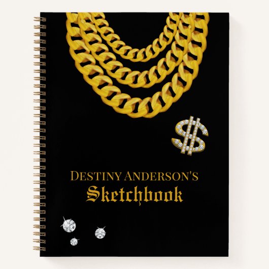 Hip Hop Rap Gold Cuban Link Chain 90's Sketchbook Notitieboek (Voorkant)
