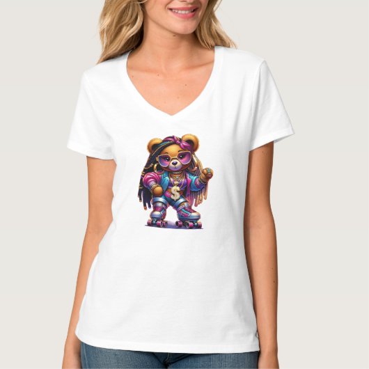 Hip-Hop Rolschaatsen Beer met vlechten T-shirt (Voorkant)