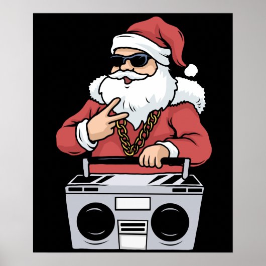 Hip Hop Santa Claus Gift Gangster Ghettoblaster Poster (Voorkant)