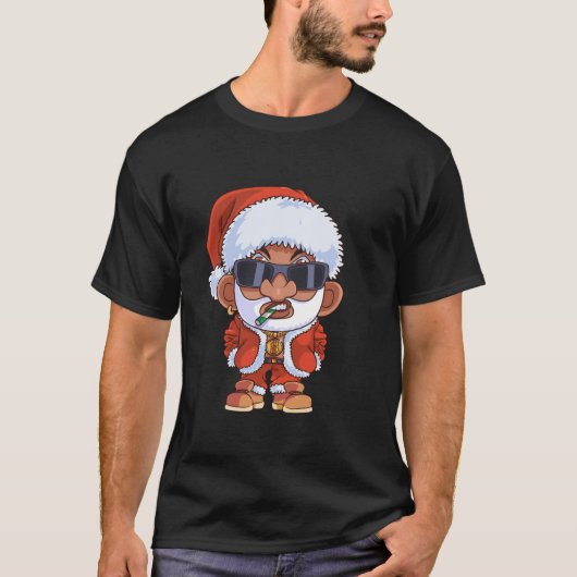 Hip Hop Santa Claus Rap Christmas Cool Black Gangs T-shirt (Voorkant)