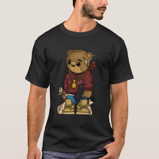 Hip Hop Teddy Bear With Gun Get Money Rap Music T-shirt (Voorkant)