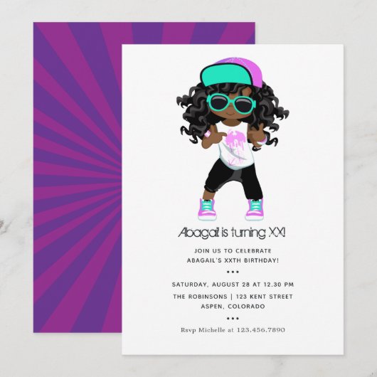 Hip Hop-thema Meisje Birthday Kaart (Voorkant / Achterkant)