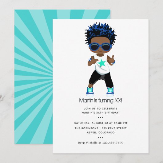 Hip Hop themed Boy Birthday Uitnodiging (Voorkant / Achterkant)