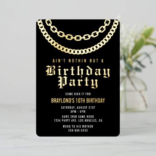 Hip Hop-verjaardagsuitnodiging met echte folie Folie Uitnodiging (Staand Voorkant)