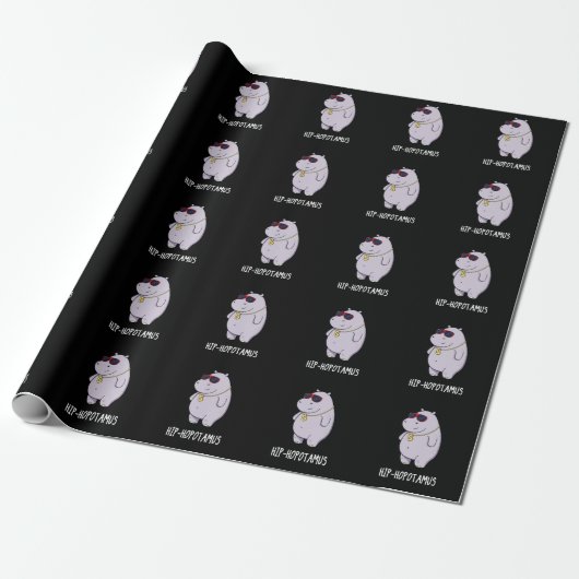 Hip-Hopotamus Funny Hippo Pun Dark BG Cadeaupapier (Uitgerold)