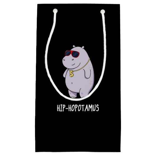 Hip-Hopotamus Funny Hippo Pun Dark BG Klein Cadeauzakje (Voorkant)