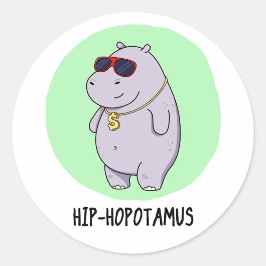 Hip-Hopotamus Funny Hippo Pun Ronde Sticker (Voorkant)