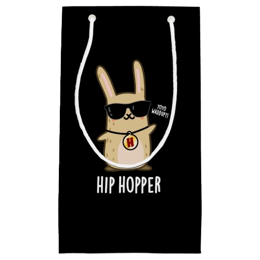 Hip Hopper Funny Bunny Rabbit Pun Dark BG Klein Cadeauzakje (Voorkant)