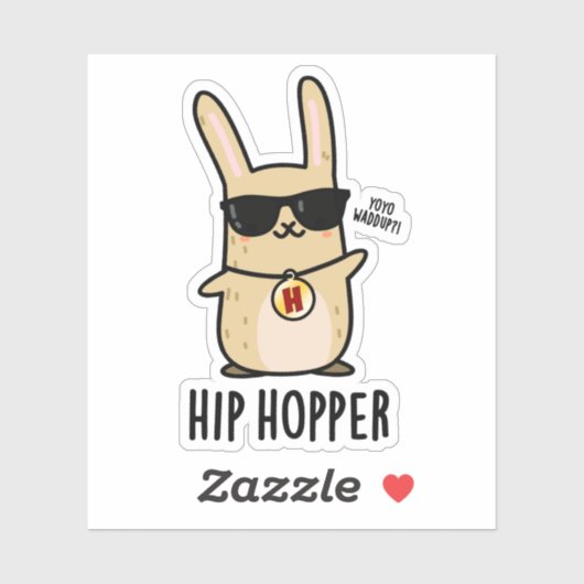 Hip Hopper Funny Bunny Rabbit Pun Sticker (Vel)