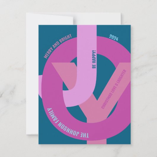 Hip 'JOY' Hot Pinks Foto Flat Holiday Kaart (Voorkant)