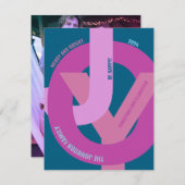Hip 'JOY' Hot Pinks Foto Flat Holiday Kaart (Voorkant / Achterkant)