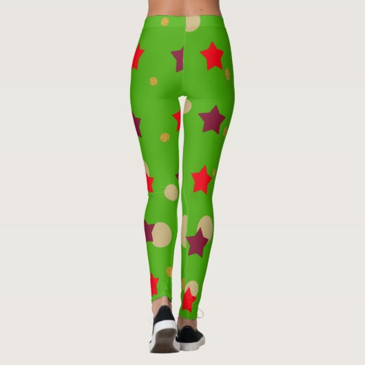 Hip Kerstmis Groene Rode Polka Dot Patroon Vrouwen Leggings (Achterkant)