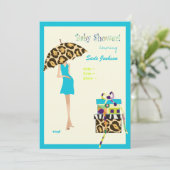 Hip Mama Baby shower/blauwe jurk/luipaard Kaart (Staand voorkant)
