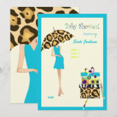 Hip Mama Baby shower/blauwe jurk/luipaard Kaart (Voorkant / Achterkant)