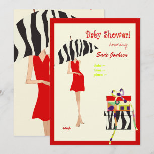 Hip Mama Baby shower/rode jurk/zebrastrepen Kaart