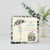 HIP MAMA, SILVERY BLUE ZEBRA BABY SHOWER INVITEERT KAART (Staand voorkant)