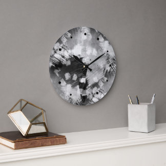 Hip Modern Black Grey White Abstract Geometric Art Grote Klok