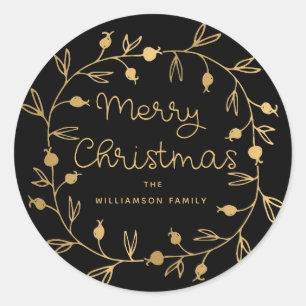 Hip Modern Goud Zwart Kerst Kaart Envelope Seal Ronde Sticker