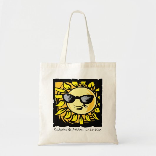 Hip Modern Sun Bride Groom Custom Weddenschap on W Tote Bag (Voorkant)