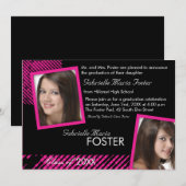 Hip n Stylish - Hot Pink Afstuderen Invitation Kaart (Voorkant / Achterkant)