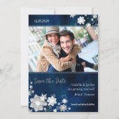 Hip Navy Blue Winter Photo Wedding Save the Date (Voorkant)
