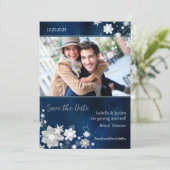 Hip Navy Blue Winter Photo Wedding Save the Date (Staand voorkant)