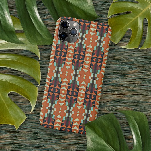 Hip Oranje Red Turquoise Green Blue Mosaic Art iPhone Hoesje