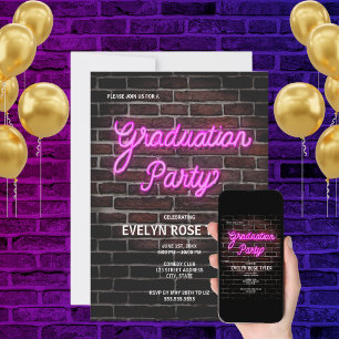 Hip Pink Neon Sign Graduparty Kaart