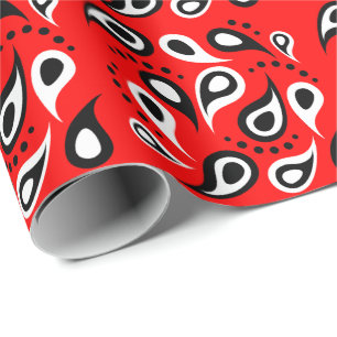 Hip Red Bandana Print Black White Paisley en Stipp Cadeaupapier