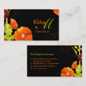 Hip Red Hollyhocks Black Monogram Visitekaartje (Voorkant / Achterkant)