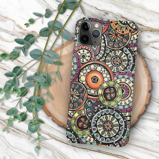 Hip Retro Chic Funky Floral Circles Art Pattern iPhone Hoesje