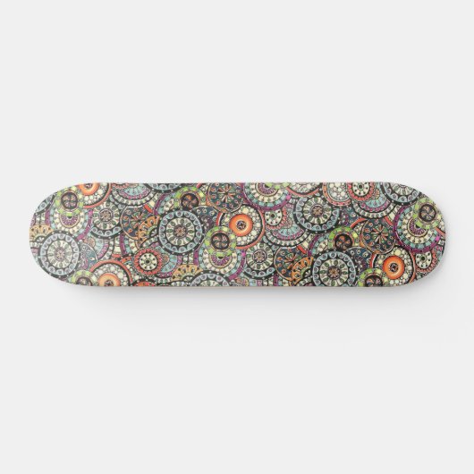 Hip Retro Chic Funky Floral Circles Art Pattern Persoonlijk Skateboard (Horizontaal)