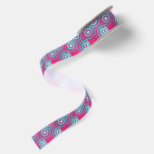 Hip retro mid century fuchsia blauwe mod cirkels satijnen lint (Achterkant)