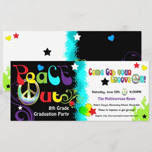 Hip Retro 'N Groovy Party Invitation Kaart (Voorkant / Achterkant)