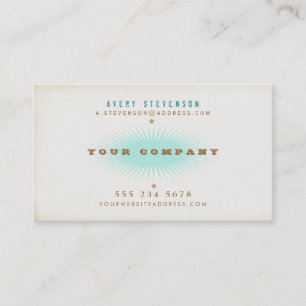 Hip Retro Style Typografie Turquoise Burst Visitekaartje